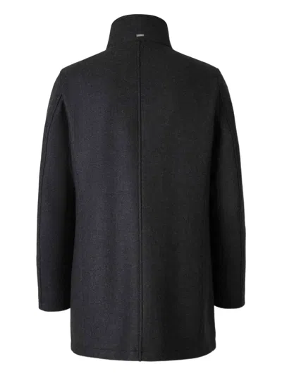 Herno Antracite Coat With Zip And Buttons Closure In Black
