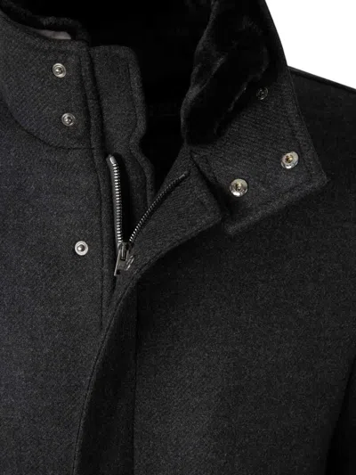 Herno Antracite Coat With Zip And Buttons Closure In Black