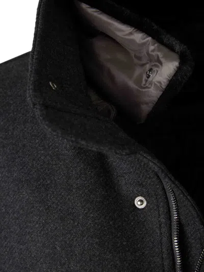 Herno Antracite Coat With Zip And Buttons Closure In Black