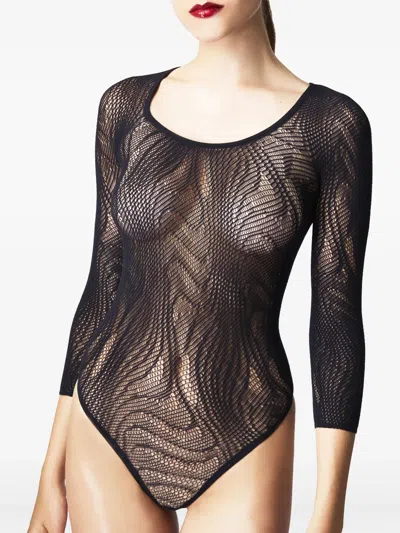 Wolford Snake Net String Bodysuit In Black
