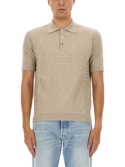 Fendi Ff Cotton Knit Polo Shirt In Neutral