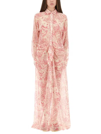 Versace Underwater Barocco Long Sleeve Cover-up Shirtdress In Pink