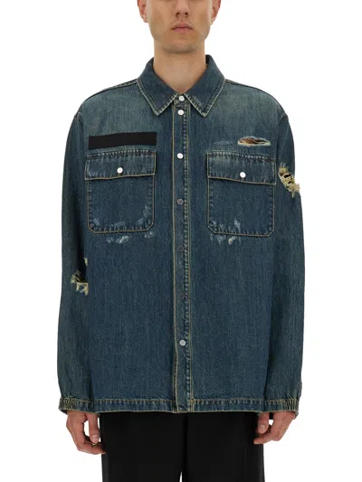 Helmut Lang Distressed Denim Jacket In Blue