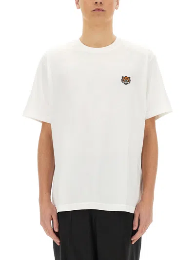 Kenzo White Crewneck T-shirt With Logo Patch On The Front In Cotton Man In Gray