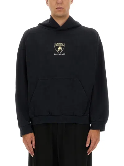Balenciaga Black Hoodie With Fixed Hood And Logo Print On The Front In Cotton Man