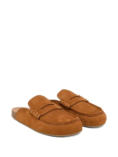 Jw Anderson Stitch Ribbed Nubuck Mules In Brown