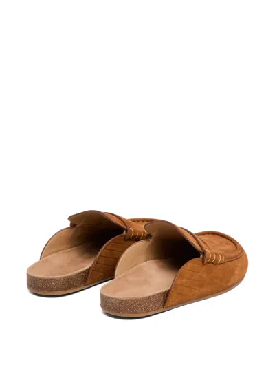 Jw Anderson Stitch Ribbed Nubuck Mules In Brown
