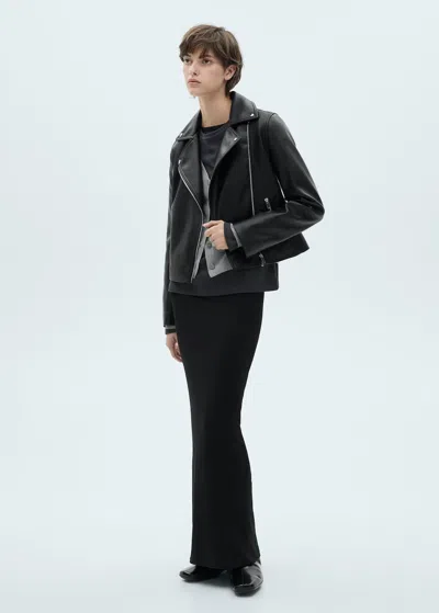 Mango Leather-effect Biker Jacket Black