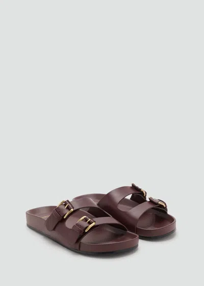 Mango Buckle Flat Sandals Burgundy