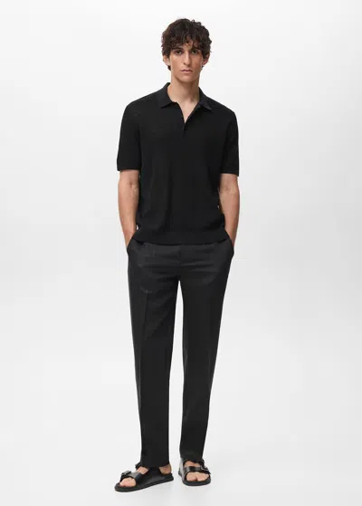 Mango Man Fine-knit Cotton Polo Shirt Black