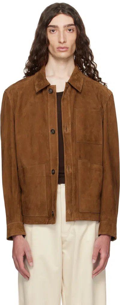 Hugo Boss Regular-fit Jacket In Nappalan Suede In Brown