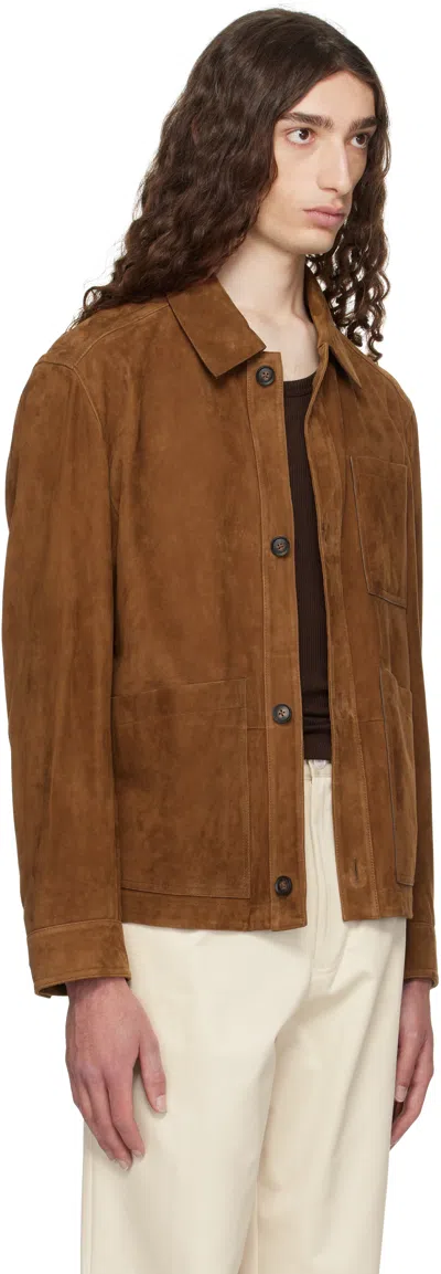 Hugo Boss Regular-fit Jacket In Nappalan Suede In Brown