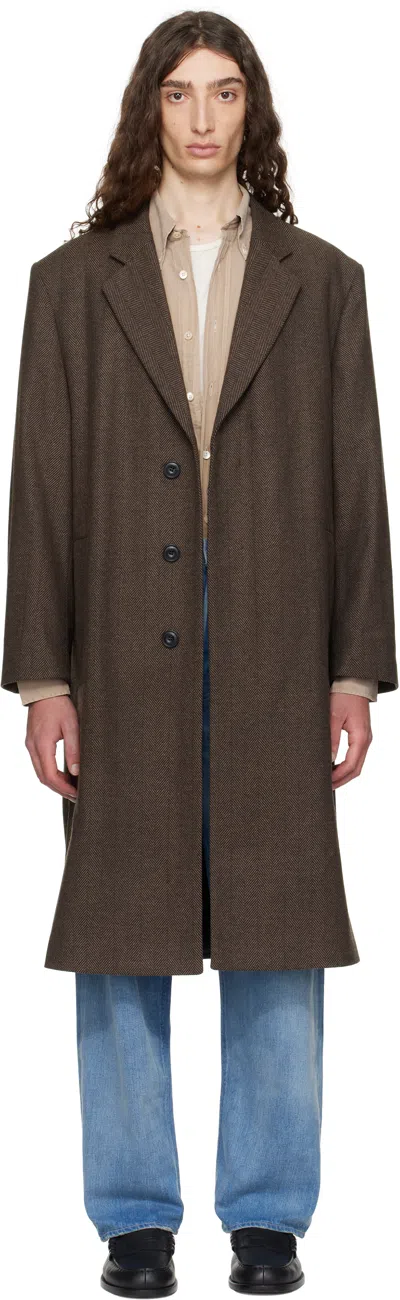 Hugo Boss Brown Regular-fit Concealed Closure Coat In Brown