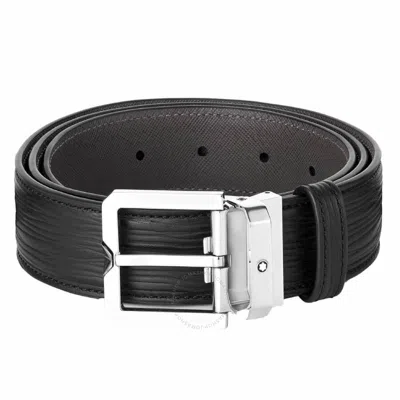 Montblanc Black 35 Mm Textured Leather Belt