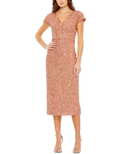 Mac Duggal Sequined Short Sleeve Wrap Over Cocktail Dress In Metallic