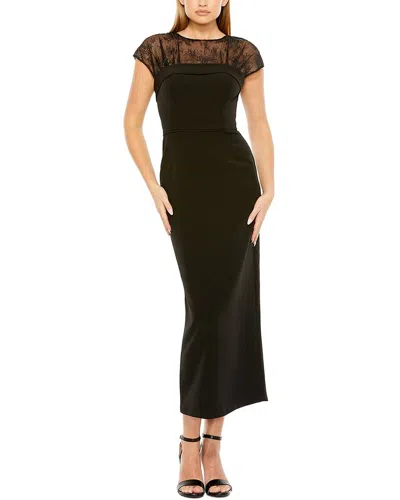 Mac Duggal Sheer Lace Yoke Crepe Dress In Black