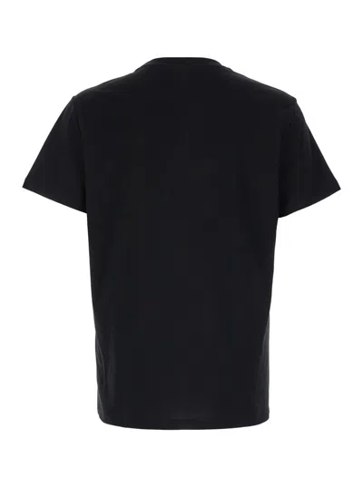 Balmain Black Crewneck T-shirt With Logo Print In Cotton Man