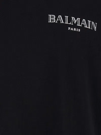 Balmain Black Crewneck T-shirt With Logo Print In Cotton Man