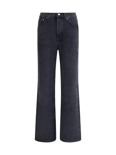 Agolde Blue Jeans With High Waist And Logo Patch On The Rear In Black
