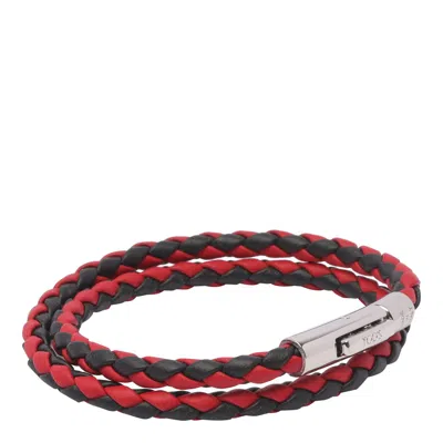 Tod's Black And Red Leather Double Wrap Bracelet In Multi