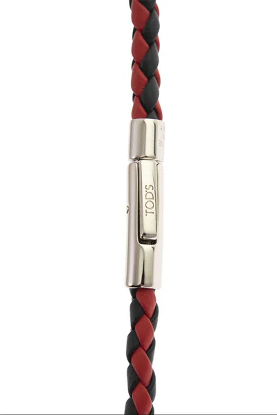 Tod's Black And Red Leather Double Wrap Bracelet In Multi