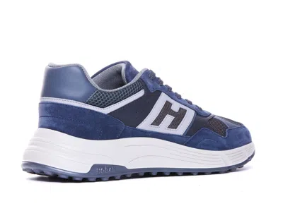 Hogan Low Top Leather Sneakers With Mesh Inserts In Blue