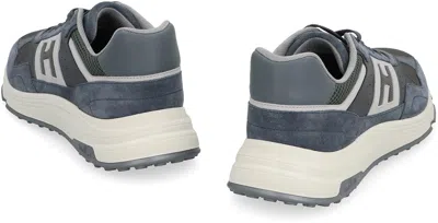 Hogan Low Top Leather Sneakers With Mesh Inserts In Blue