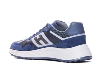 Hogan Low Top Leather Sneakers With Mesh Inserts In Blue