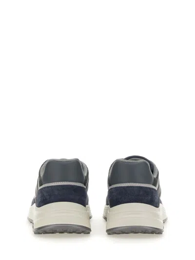 Hogan Low Top Leather Sneakers With Mesh Inserts In Blue