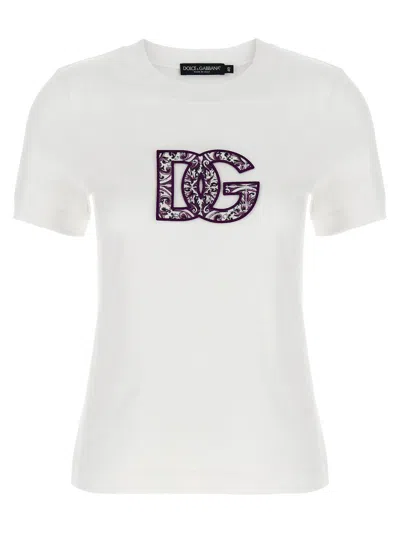 Dolce & Gabbana Jersey T-shirt With Lace Inlay In White