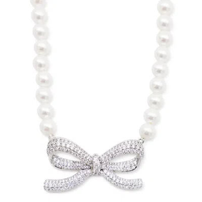 Self-portrait Lustrous Pearl Necklace With Bow-shaped Pendant