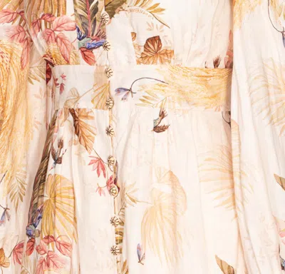 Zimmermann Womens Cream Palm Floral Ascension Plunge Linen Midi Dress In Multi