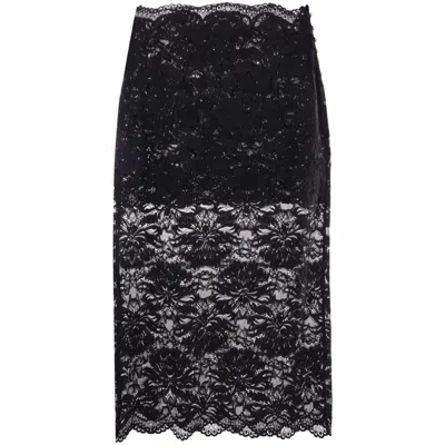 Rabanne Lace Cropped Midi Skirt In Black