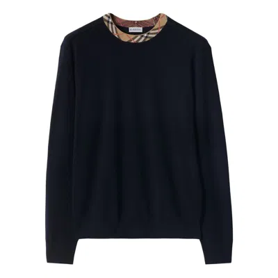 Burberry Crew Neck Knitwear With Distinctive Patterned Collar
