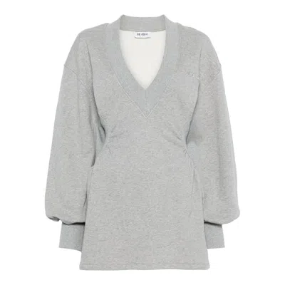 Attico Cotton Jersey V-neck Mini Dress In Gray