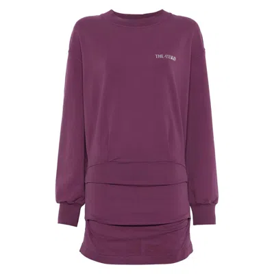 Attico Ruched Cotton-blend Fleece Minidress In Purple