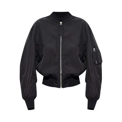 Attico Black Bomber Jacket With Front Zip Closure And One Zipped Pocket On The Sleeve In Tech Fabric Woman In Black