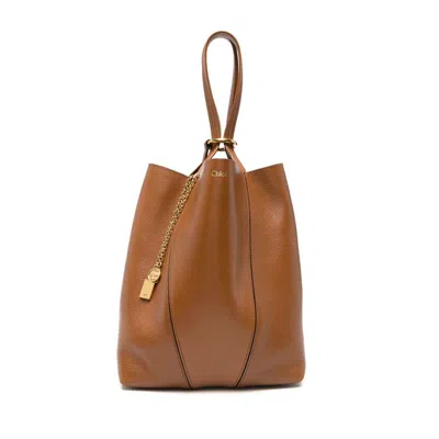 Chloé Womens Clay Brown Spin Medium Leather Tote Bag