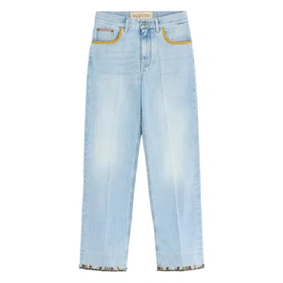 Valentino Embroidered Denim Trousers Woman Light Denim 28 In Blue