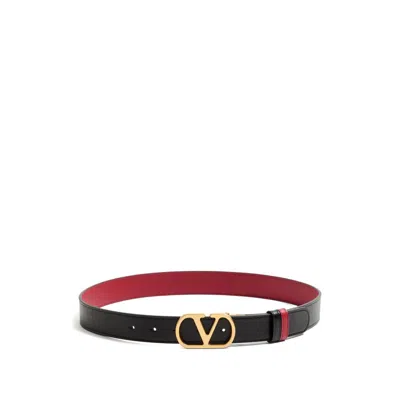 Valentino Vlogo Signature Reversible Shiny Calfskin Belt 30 Mm In Black