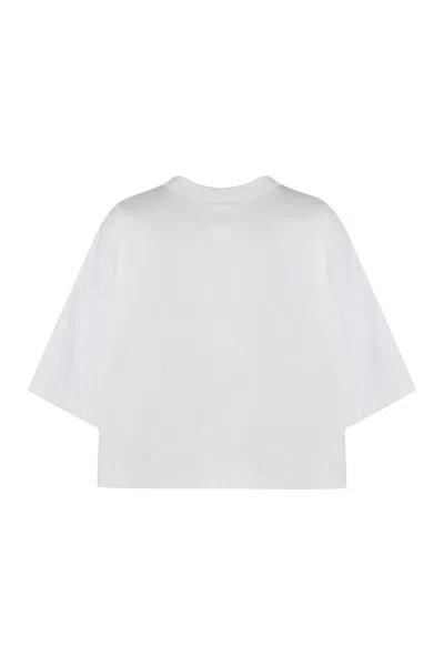 Bottega Veneta Women White Cotton Jersey Crop T-shirt In Neutral