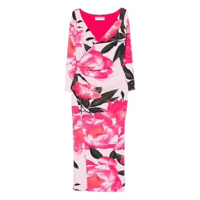 Chiara Boni La Petite Robe Ruched Floral-print Bodycon Midi Dress In Pink