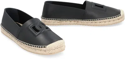 Dolce & Gabbana Logo-embossed Leather Espadrilles In Black