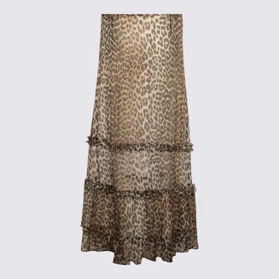 Ganni Animal Print Flared Layered Leopard Skirt
