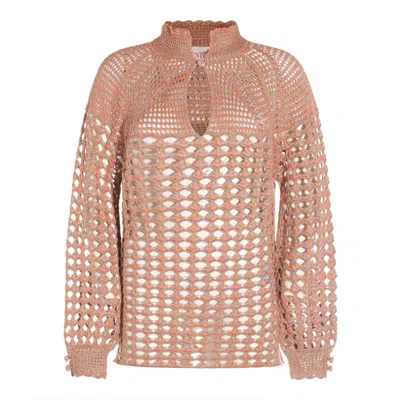 Valentino Openwork Sweater In Linen Blend In Nude