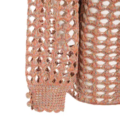 Valentino Openwork Sweater In Linen Blend In Nude