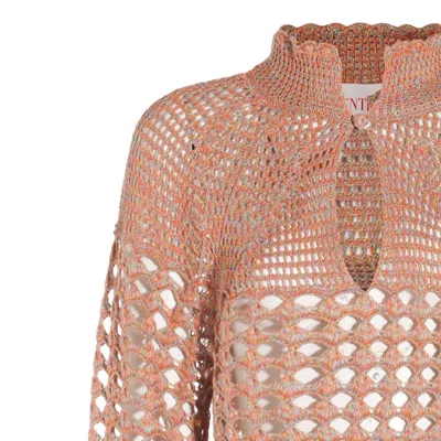 Valentino Openwork Sweater In Linen Blend In Nude