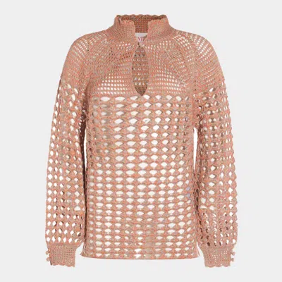 Valentino Openwork Sweater In Linen Blend In Nude