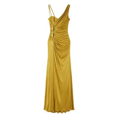 Versace Robe De Soirée Fluide Froncée In Gold