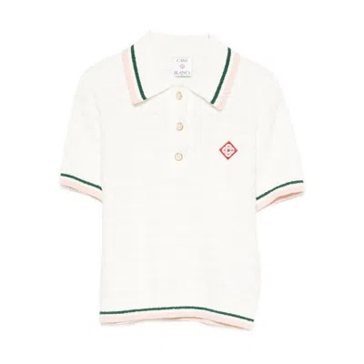 Casablanca Textured Cotton Polo Shirt With Contrast Collar In Neutral